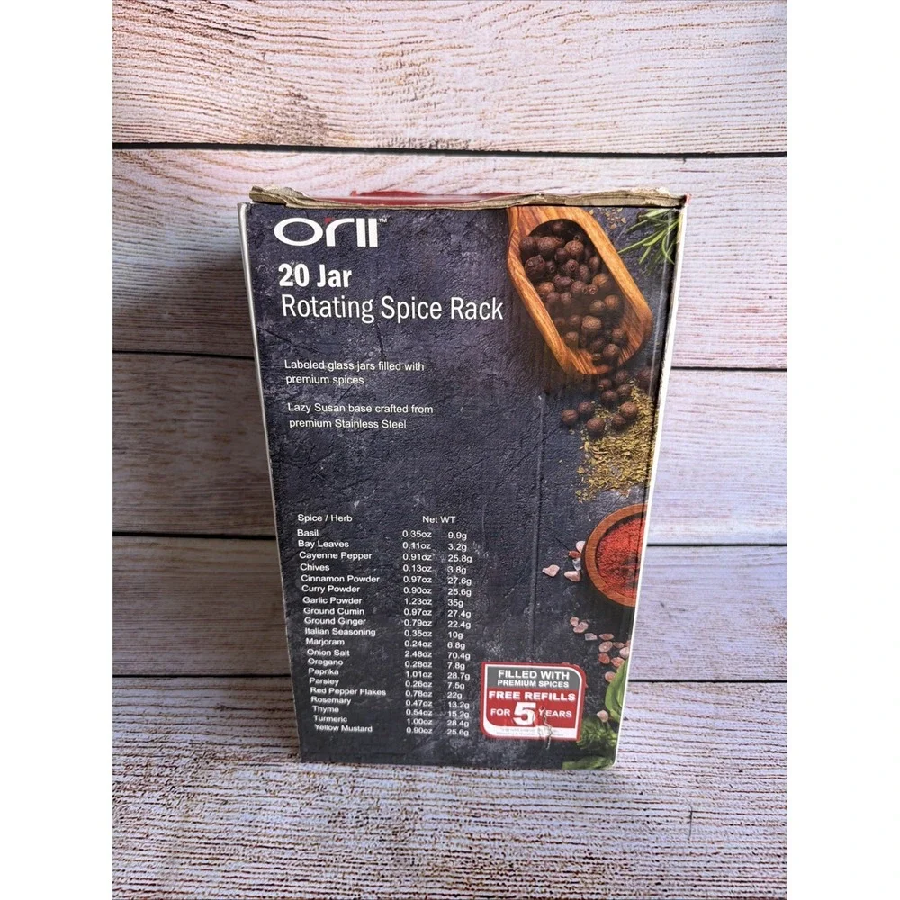 ORII 20 Jar Stainless Steel Revolving Spice Rack w/Spices Included